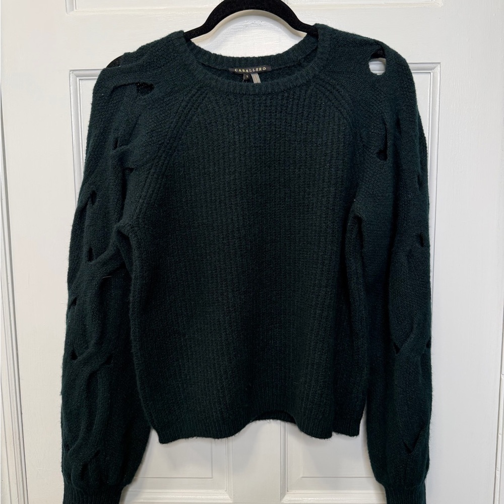 Caballero Anthropologie Green Textured Knit Cutout Sweater NWT Size Small